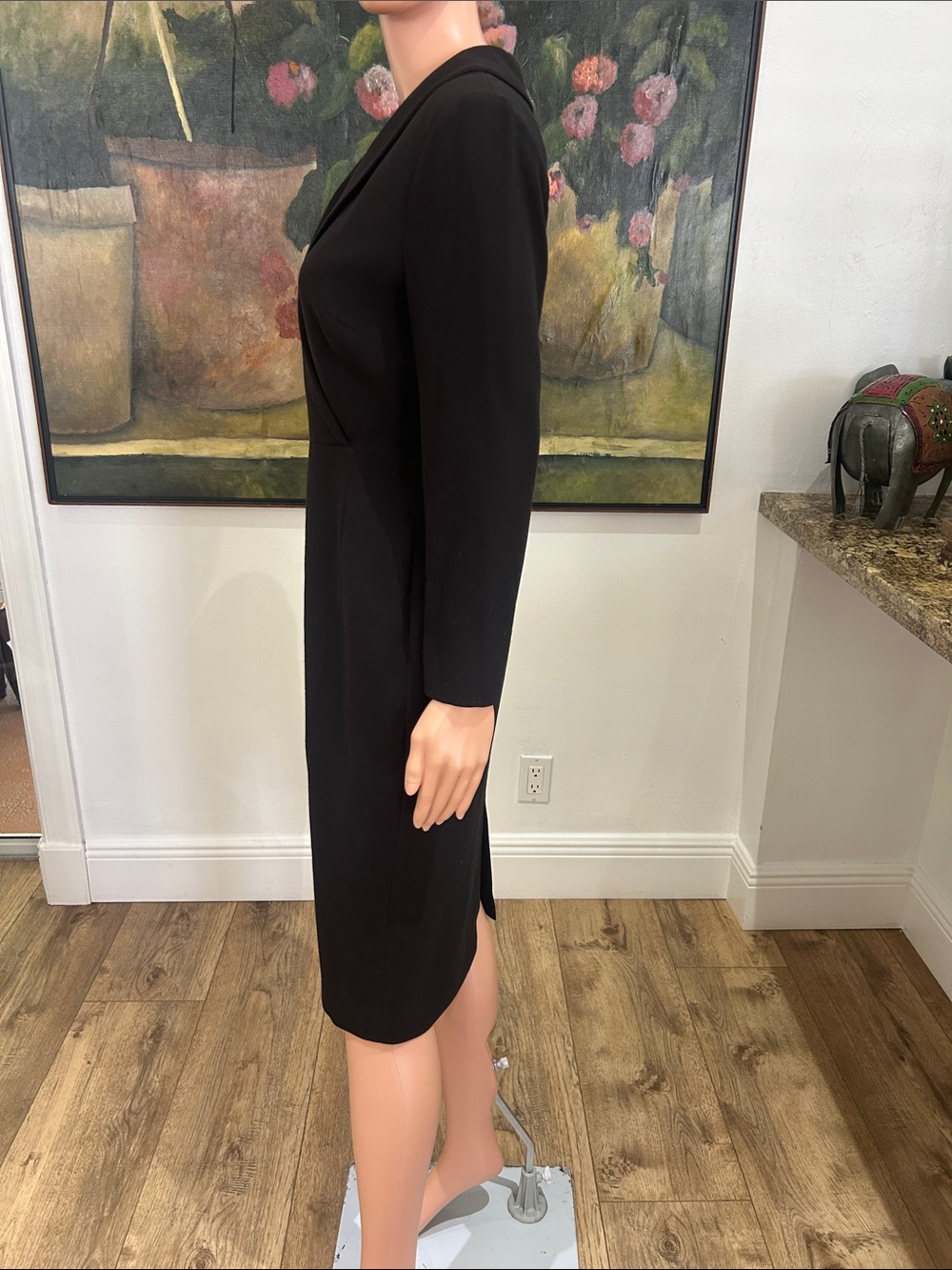 LK Bennett London Classic Black Long-Sleeve faux wrap Sheath Dress - Picture 4 of 12